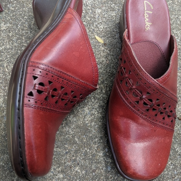 womens red leather mules